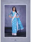 Sky Blue Apple Indigo Box Print Pure Linen Casual Wear Saree 106